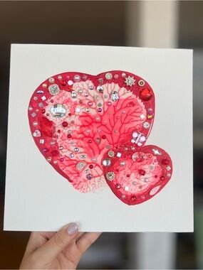 Red Heart Mixed-Media Wall Art "Twin Hearts" – Original Mixed Media Art
